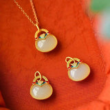 Hetian Jade Enamel Pendant Necklace Chinese Retro Style Silver Jewelry