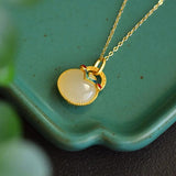 Hetian Jade Enamel Pendant Necklace Chinese Retro Style Silver Jewelry