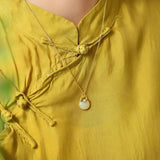 Hetian Jade Enamel Pendant Necklace Chinese Retro Style Silver Jewelry