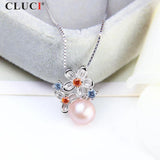 925 Sterling Silver Pearl Flower Pendant Necklace for Women