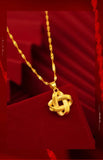 18K Chinese Knot Leaf Pendant Necklace Solid 999 Chain Women Fine Jewelry