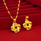 18K Chinese Knot Leaf Pendant Necklace Solid 999 Chain Women Fine Jewelry