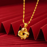 18K Chinese Knot Leaf Pendant Necklace Solid 999 Chain Women Fine Jewelry