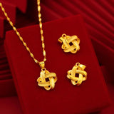18K Chinese Knot Leaf Pendant Necklace Solid 999 Chain Women Fine Jewelry