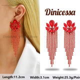 Red Rhinestone Dangle Drop Earrings Geometric Sparkly Pendant Jewelry