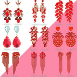 Red Rhinestone Dangle Drop Earrings Geometric Sparkly Pendant Jewelry