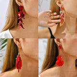Red Rhinestone Dangle Drop Earrings Geometric Sparkly Pendant Jewelry