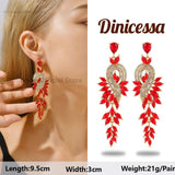 Red Rhinestone Dangle Drop Earrings Geometric Sparkly Pendant Jewelry