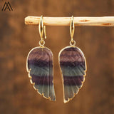 Labradorite Angel Wings Dangle Earrings Rainbow Fluorite Hook Earrings