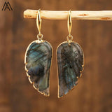 Labradorite Angel Wings Dangle Earrings Rainbow Fluorite Hook Earrings