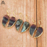 Labradorite Angel Wings Dangle Earrings Rainbow Fluorite Hook Earrings