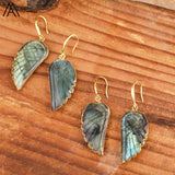 Labradorite Angel Wings Dangle Earrings Rainbow Fluorite Hook Earrings