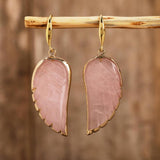 Labradorite Angel Wings Dangle Earrings Rainbow Fluorite Hook Earrings