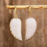 Labradorite Angel Wings Dangle Earrings Rainbow Fluorite Hook Earrings