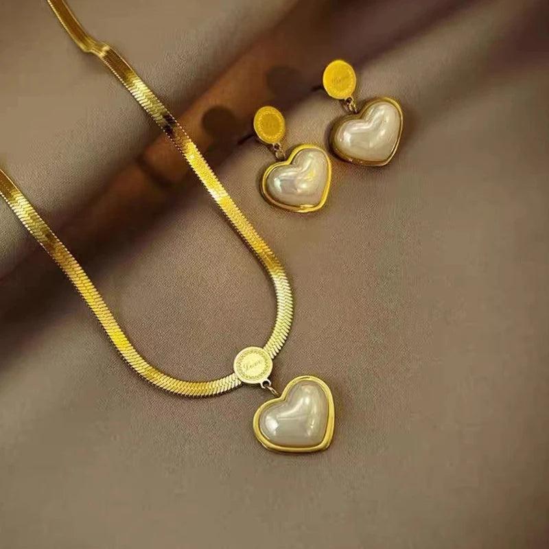 Heart Pearl Jewelry Set for Women Wedding Party