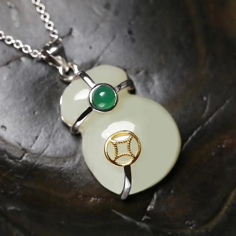 Hetian Jade Lucky Bag Pendant Necklace Chinese Style Retro Charm Women's Jewelry