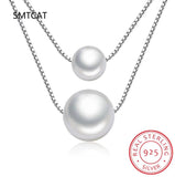 925 Silver Pearl Double Layer Box Chain Necklace Choker DA2321