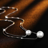925 Silver Pearl Double Layer Box Chain Necklace Choker DA2321