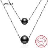 925 Silver Pearl Double Layer Box Chain Necklace Choker DA2321
