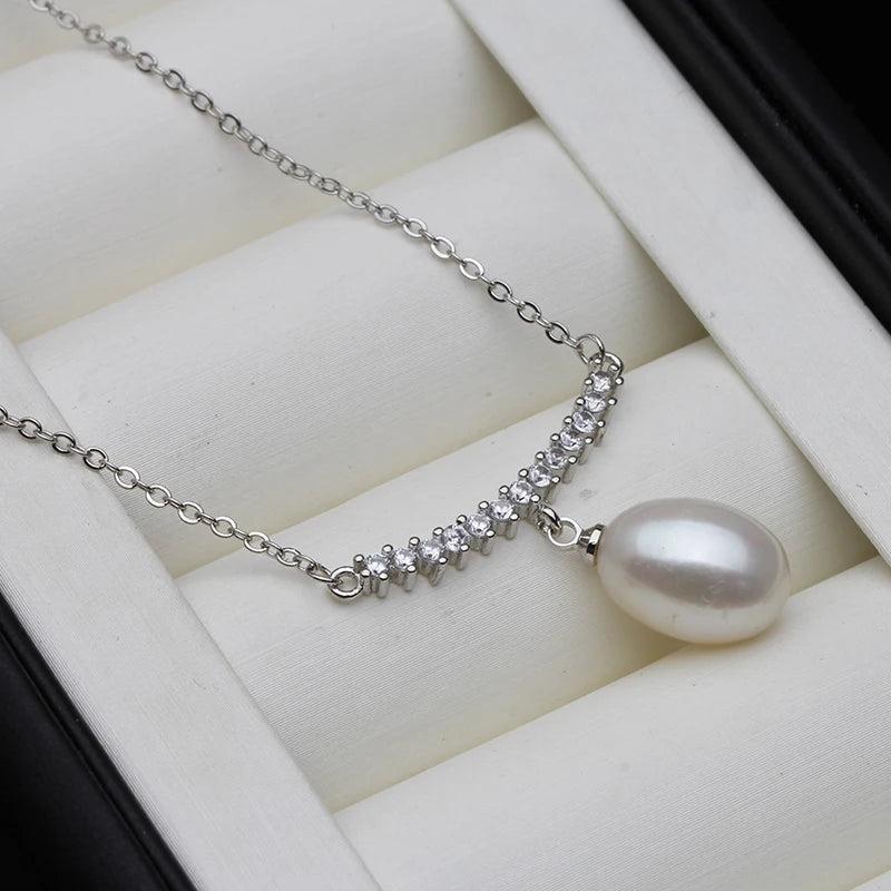 925 Silver Zircon Pearl Pendant Necklace