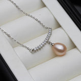 925 Silver Zircon Pearl Pendant Necklace