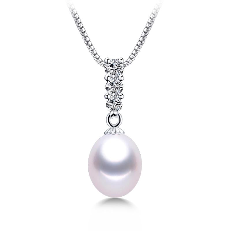 AAA Zircon Freshwater Pearl Pendant Silver 925 Necklace