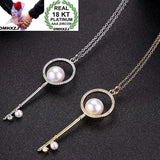 Party Gift Key Pearl Zircon Charm Necklace