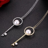 Party Gift Key Pearl Zircon Charm Necklace