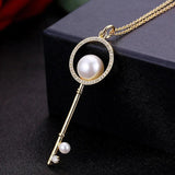 Party Gift Key Pearl Zircon Charm Necklace