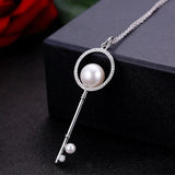 Party Gift Key Pearl Zircon Charm Necklace