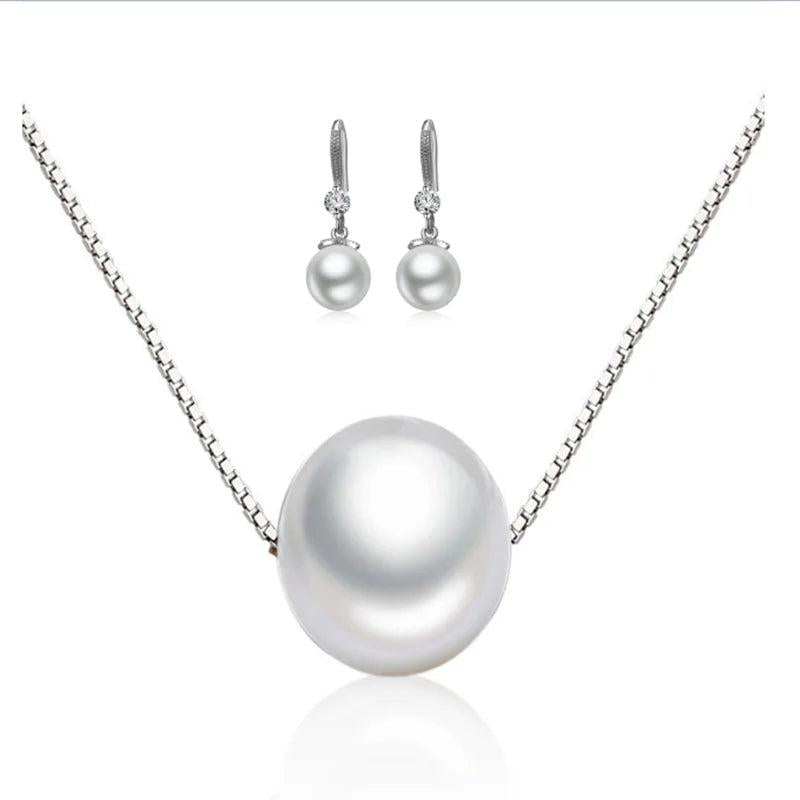925 Silver Pearl Necklace Earrings Set for Women Gift