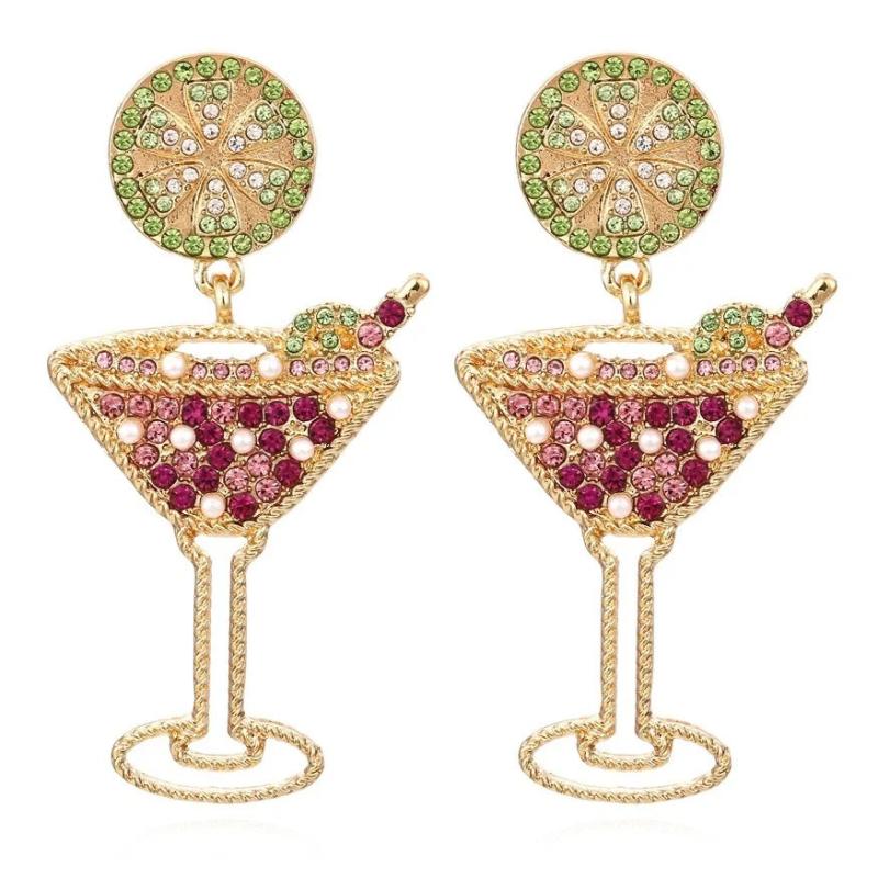 Geometric Rhinestone Wine Glass Earrings Retro Personality