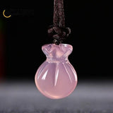Natural Ice Pink Chalcedony Agate Pendant Necklace