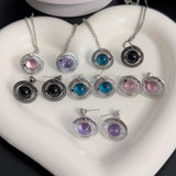 Saturn Planet Necklace Earrings Set Rhinestone Stainless Steel Jewelry Party