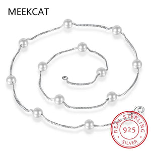 925 Silver 6mm Pearl Box Chain Choker Necklace Kolye Collares Colar de Prata