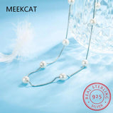 925 Silver 6mm Pearl Box Chain Choker Necklace Kolye Collares Colar de Prata