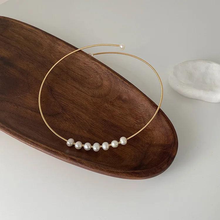 Natural Freshwater Pearl Chokers for Women 14K Plated Copper Adjustable Torques
