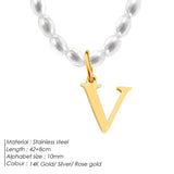 eManco Pearl Necklace Initial Necklace Stainless Steel Jewelry