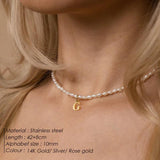 eManco Pearl Necklace Initial Necklace Stainless Steel Jewelry
