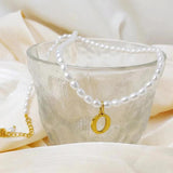 eManco Pearl Necklace Initial Necklace Stainless Steel Jewelry