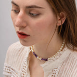 Youthway Glass Pearl Amethyst Necklace Charm Jewelry