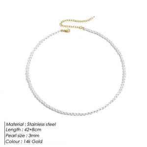 EManco 3MM Pearl Necklace Oval Stainless Steel Necklace Women's Wedding Gift