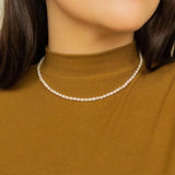 EManco 3MM Pearl Necklace Oval Stainless Steel Necklace Women's Wedding Gift