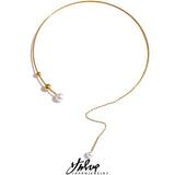 Pearl Drop Torques Necklace Collar Delicate Jewelry Women