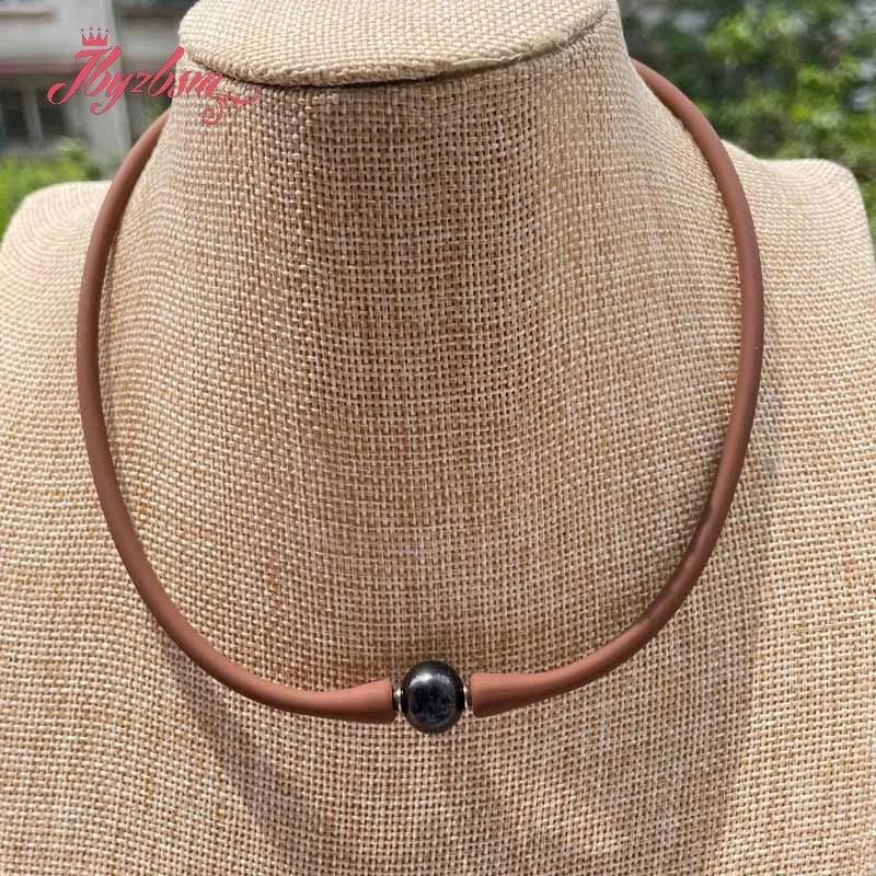 10mm Round Freshwater Pearl Gray Brown Rope Silicone Casual Waterproof Necklace