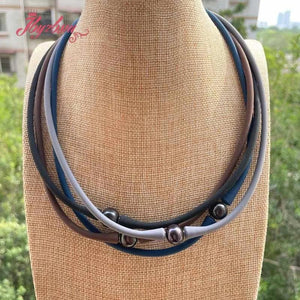 10mm Round Freshwater Pearl Gray Brown Rope Silicone Casual Waterproof Necklace