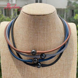 10mm Round Freshwater Pearl Gray Brown Rope Silicone Casual Waterproof Necklace