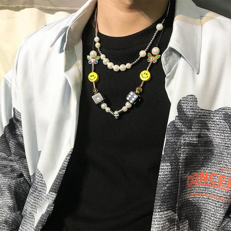 Hip-hop Tag Pendant Chain, Smiling Face Necklace