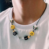 Hip-hop Tag Pendant Chain, Smiling Face Necklace