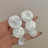 Geometric Disc Drop Earrings for Women Silver Statement Jewelry